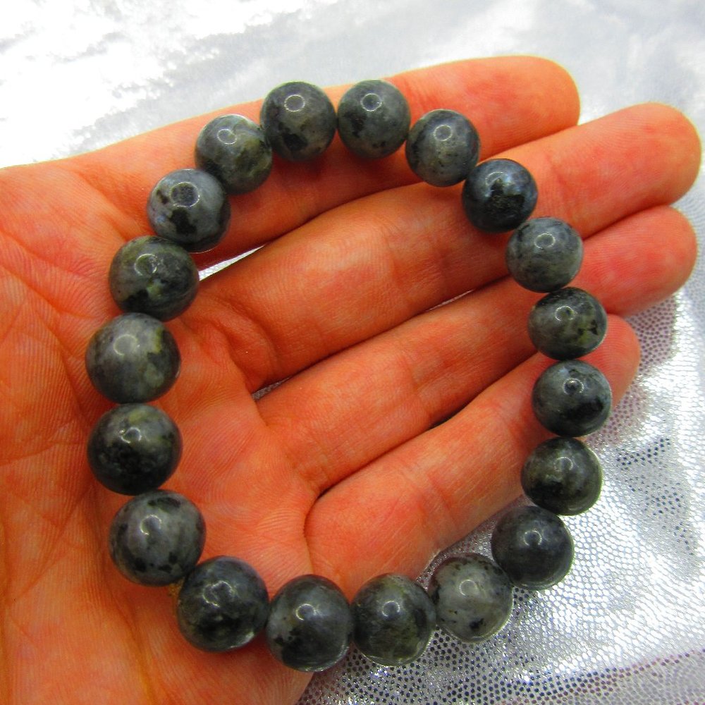 Larvikite 10mm Round 7" Stretchy Gemstone Bracelet